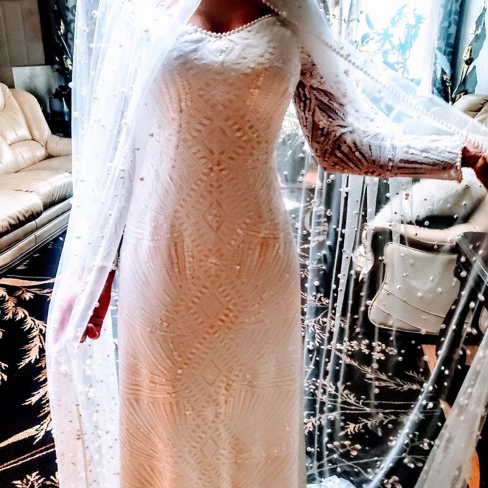 Pearls Wedding Dress A-line with separated cover